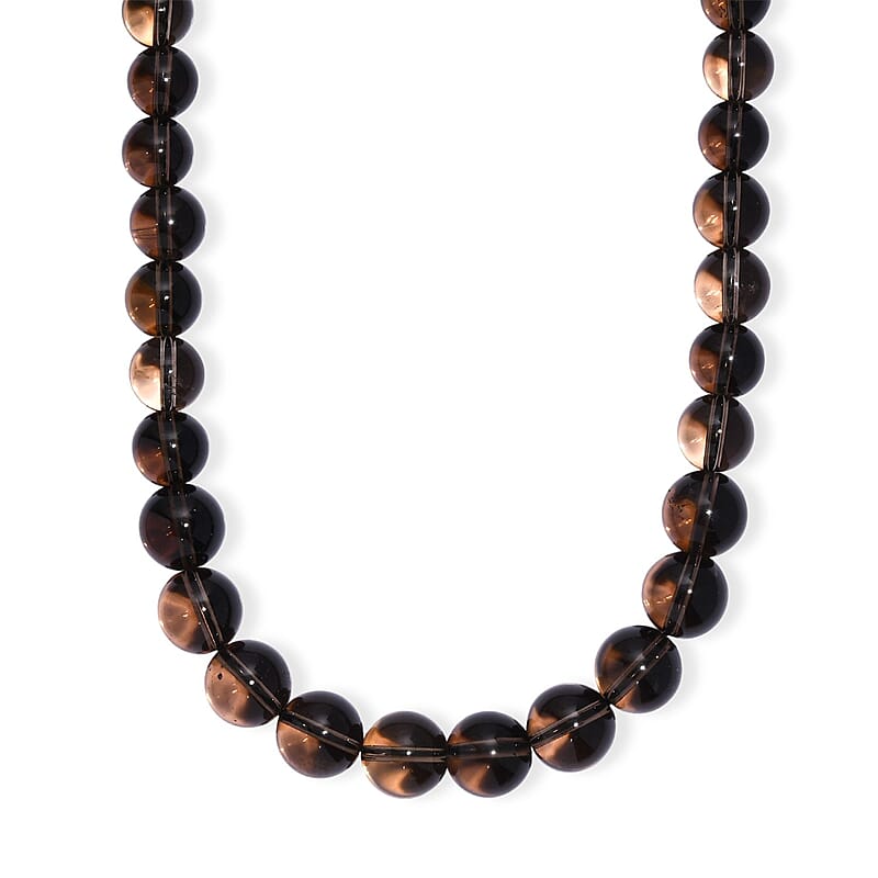 Brazilian Smoky Quartz 265.00 ctw Beaded Necklace in Rhodium Over Sterling Silver 18 Inches