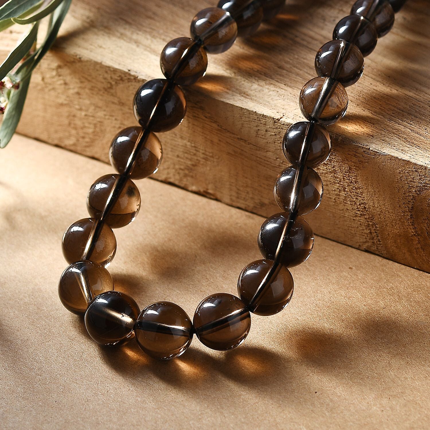 Brazilian Smoky Quartz 265.00 ctw Beaded Necklace in Rhodium Over Sterling Silver 18 Inches