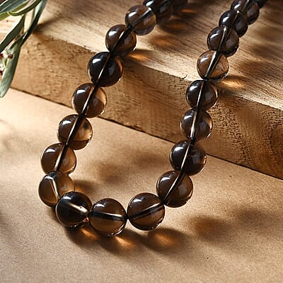Brazilian Smoky Quartz 265.00 ctw Beaded Necklace in Rhodium Over Sterling Silver 18 Inches