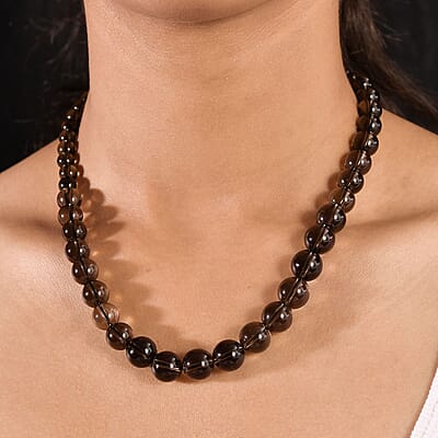 Brazilian Smoky Quartz 265.00 ctw Beaded Necklace in Rhodium Over Sterling Silver 18 Inches