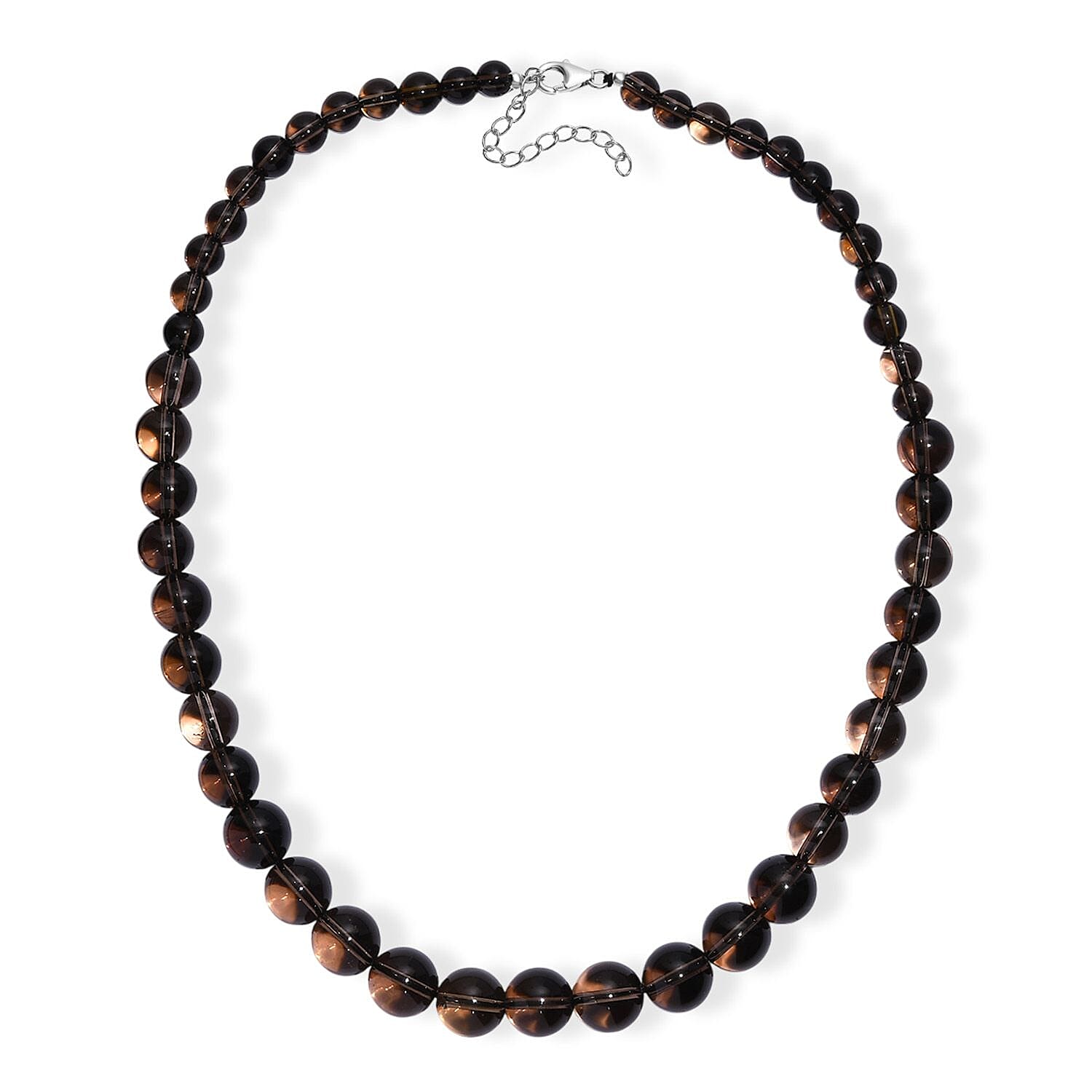 Brazilian Smoky Quartz 265.00 ctw Beaded Necklace in Rhodium Over Sterling Silver 18 Inches