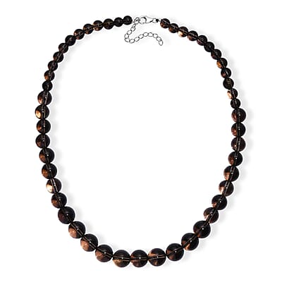Brazilian Smoky Quartz 265.00 ctw Beaded Necklace in Rhodium Over Sterling Silver 18 Inches