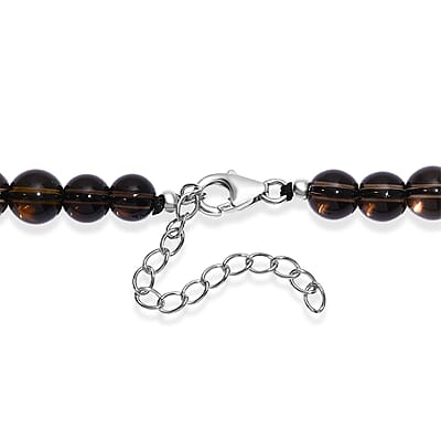 Brazilian Smoky Quartz 265.00 ctw Beaded Necklace in Rhodium Over Sterling Silver 18 Inches