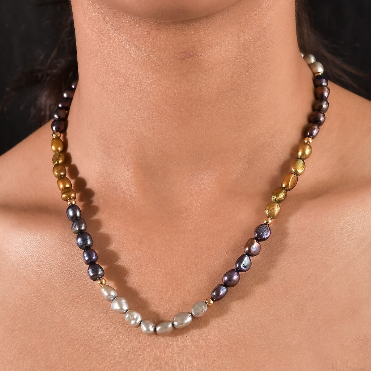 Multi Color Pearl (D) Necklace in 18K Vermeil Yellow Gold Over Sterling Silver 18 Inches image number 2