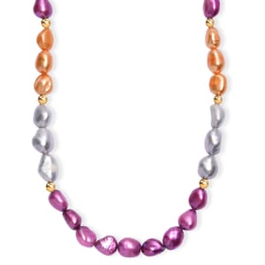 Multi Color Pearl (D) Necklace in 18K Vermeil Yellow Gold Over Sterling Silver 18 Inches