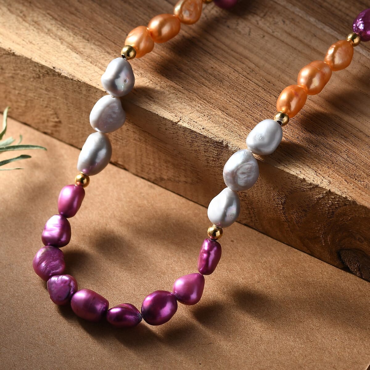 Multi Color Pearl (D) Necklace in 18K Vermeil Yellow Gold Over Sterling Silver 18 Inches image number 1