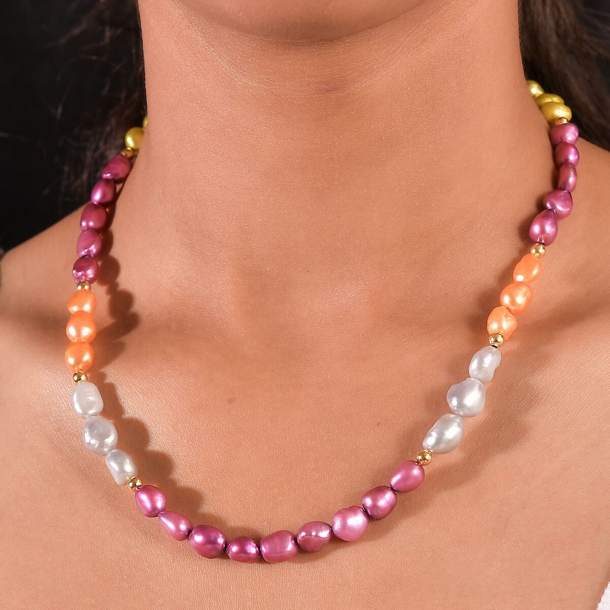 Multi Color Pearl (D) Necklace in 18K Vermeil Yellow Gold Over Sterling Silver 18 Inches image number 2