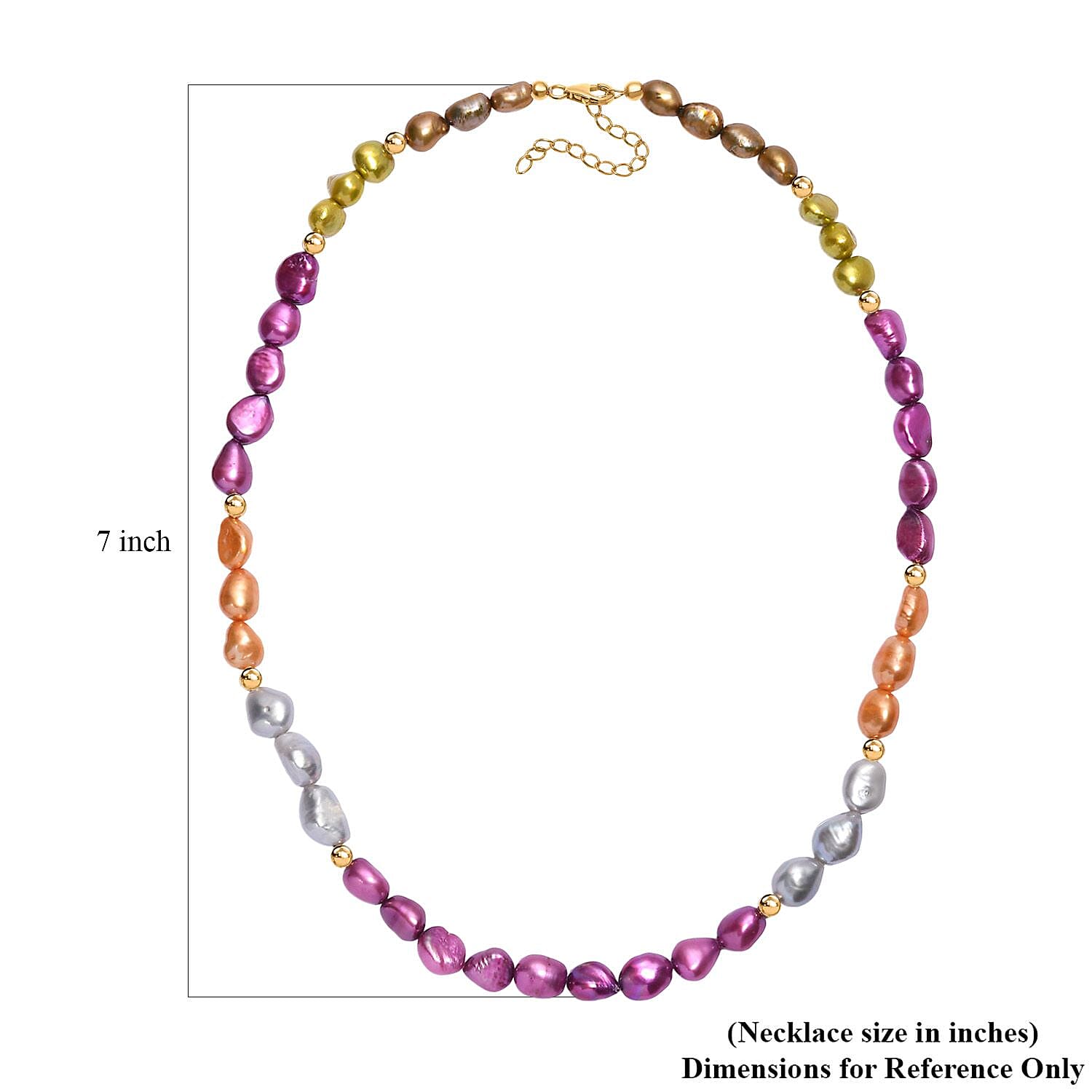Multi Color Pearl (D) Necklace in 18K Vermeil Yellow Gold Over Sterling Silver 18 Inches