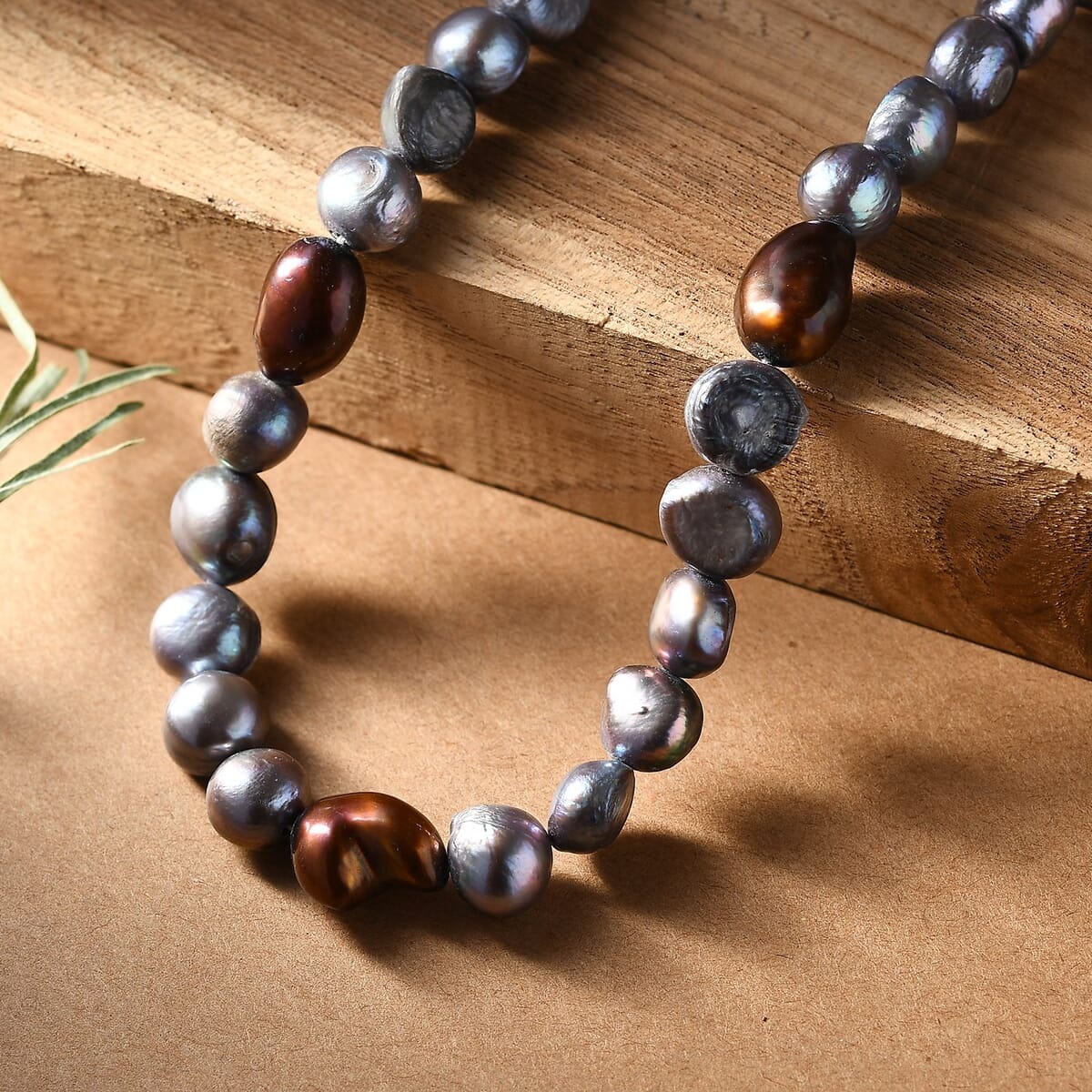 Grey and Bronze Pearl (D) Necklace in Platinum Bond 18 Inches image number 1
