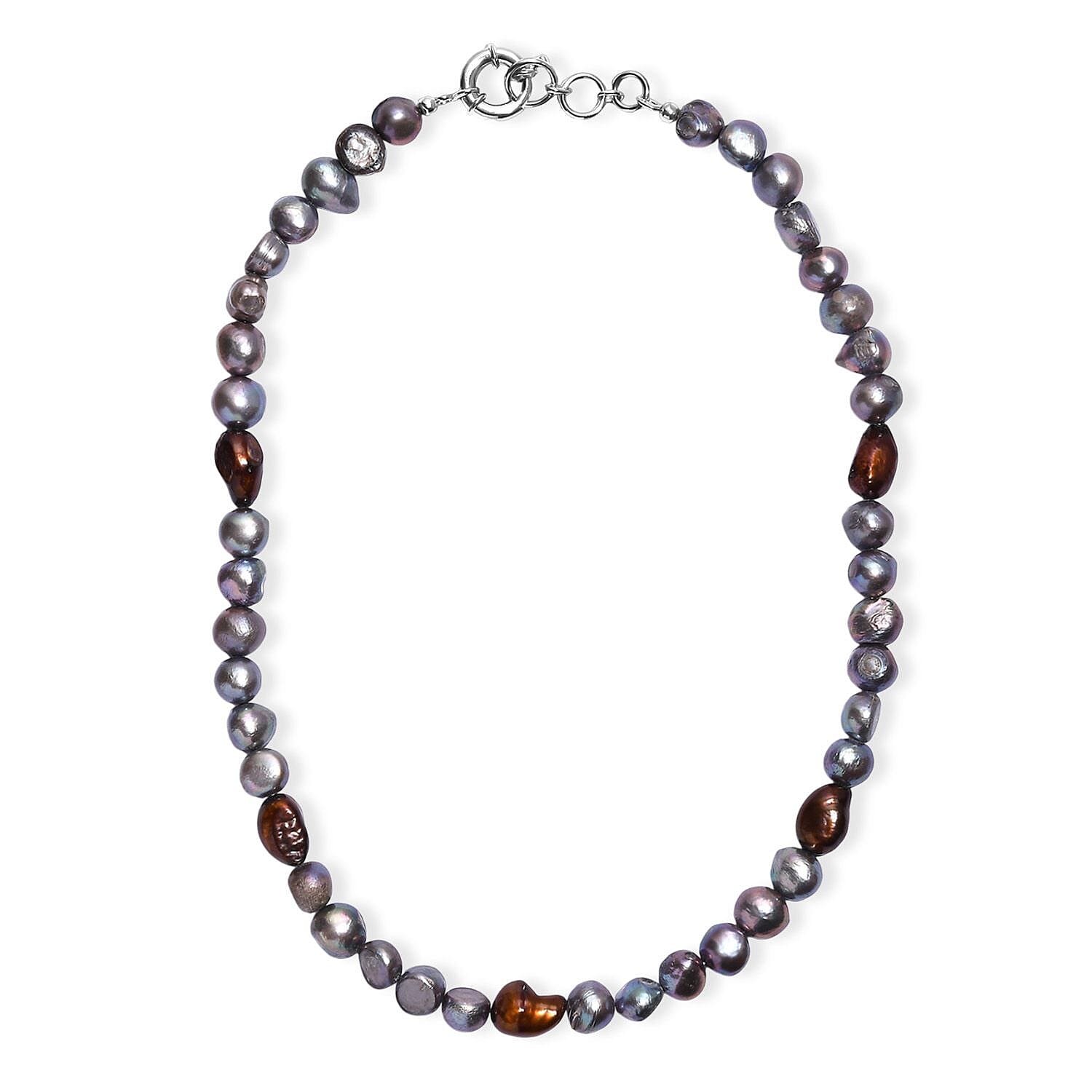 Buy Grey and Bronze Pearl (D) Necklace in Platinum Bond 18 Inches