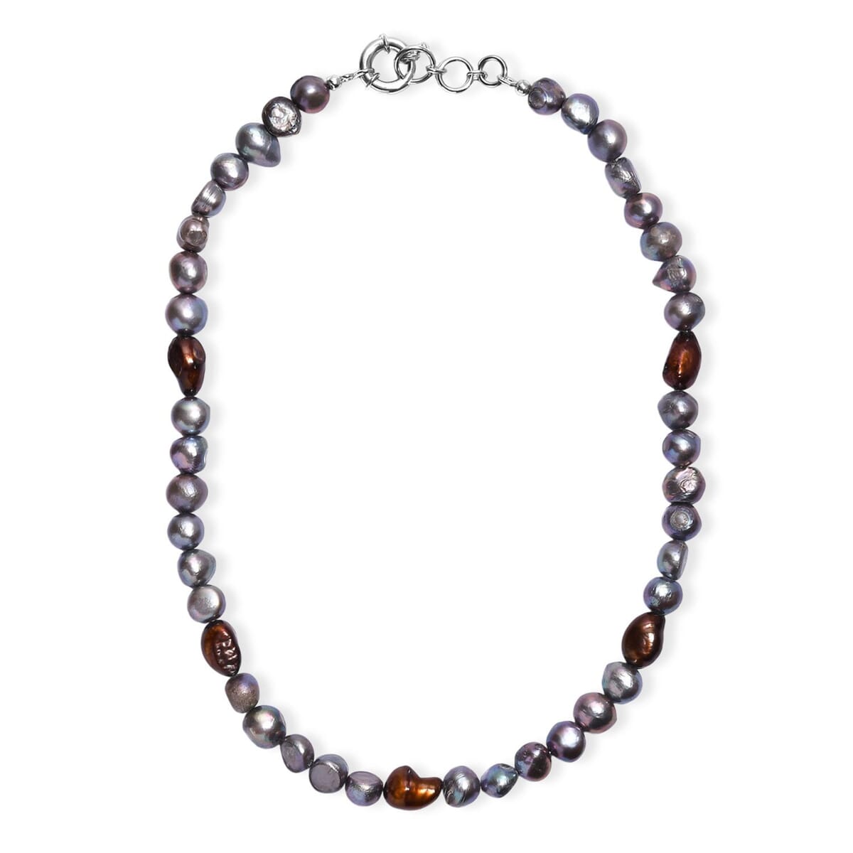 Grey and Bronze Pearl (D) Necklace in Platinum Bond 18 Inches image number 3