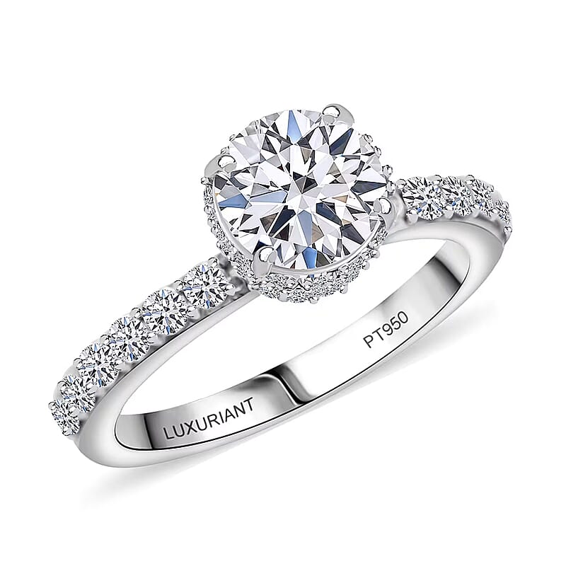 IGI Certified Luxuriant Lab Grown Diamond E-F, VS 1.50 ctw Hidden Halo Ring in 950 Platinum (Size 10.0) 4.80 Grams