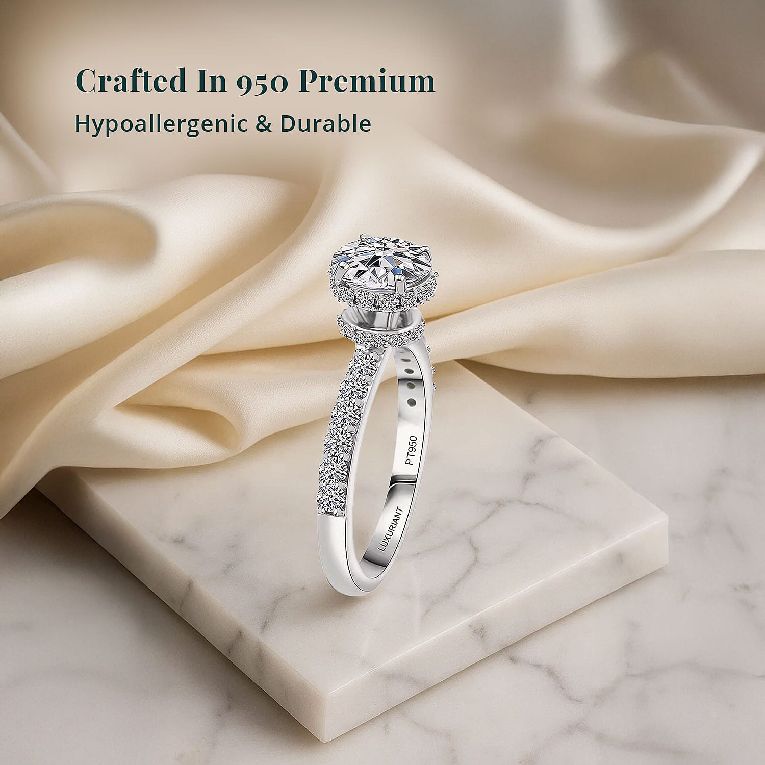 IGI Certified Luxuriant Lab Grown Diamond E-F, VS 1.50 ctw Hidden Halo Ring in 950 Platinum (Size 10.0) 4.80 Grams
