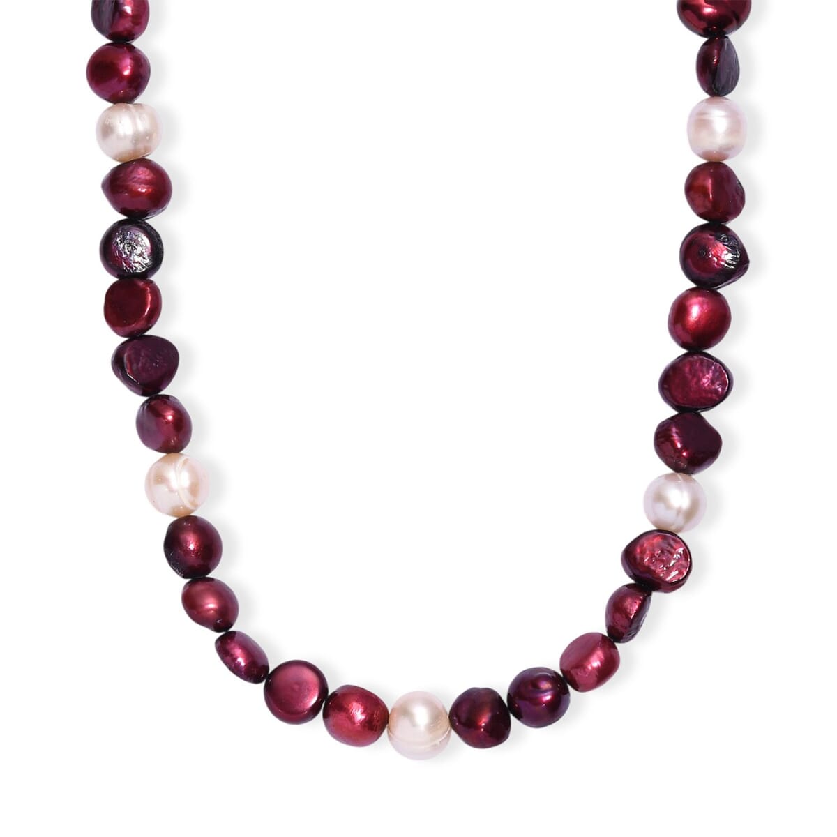 Burgundy and White Freshwater Pearl (D) Necklace in Platinum Bond 18 Inches image number 0