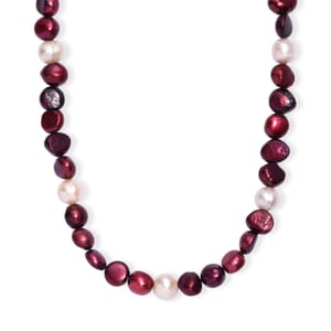 Burgundy and White Freshwater Pearl (D) Necklace in Platinum Bond 18 Inches