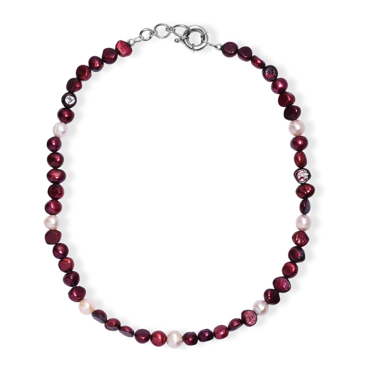 Burgundy and White Freshwater Pearl (D) Necklace in Platinum Bond 18 Inches image number 3