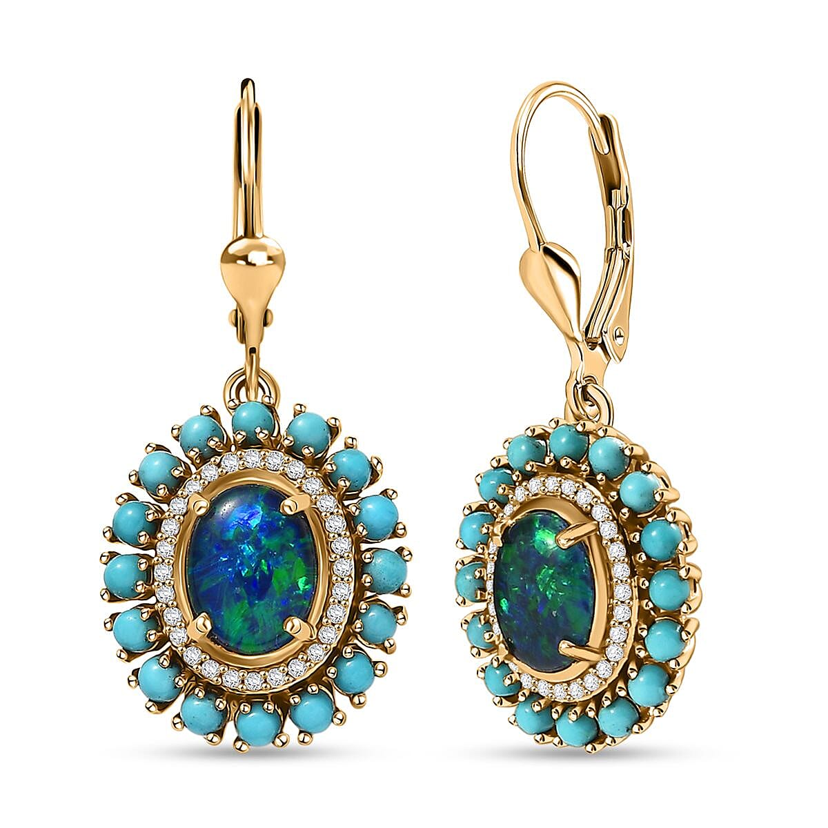 D'Joy Elysian Opal (Triplet) and Multi Gemstone 3.15 ctw Star in Night Sky Earrings in 18K Vermeil Yellow Gold Over Sterling Silver image number 0