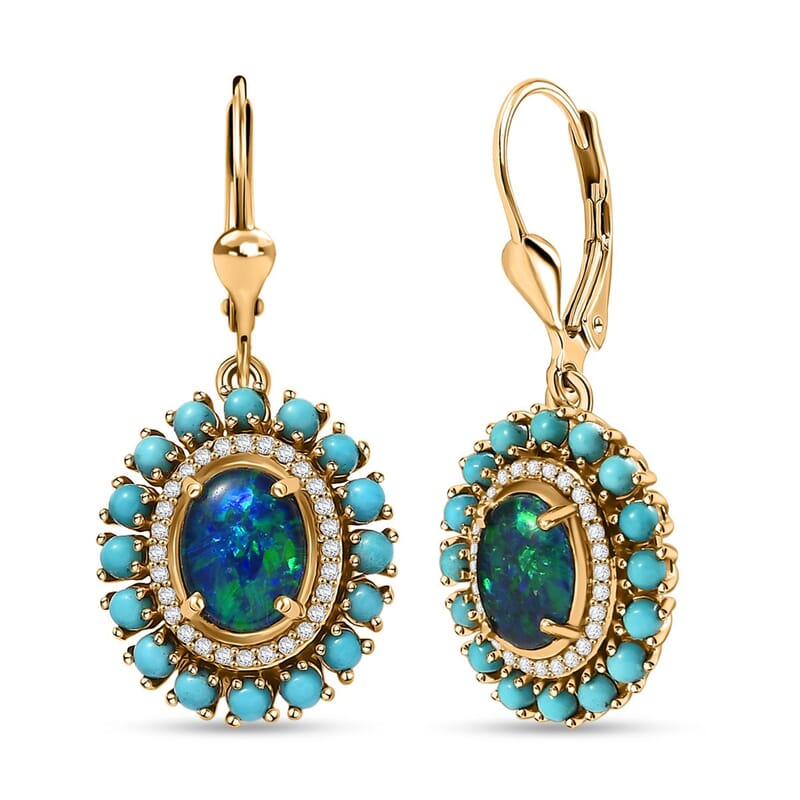 D'Joy Australian Black Ridge Opal Triplet and Multi Gemstone 3.15 ctw Earrings in 18K Vermeil Yellow Gold Over Sterling Silver