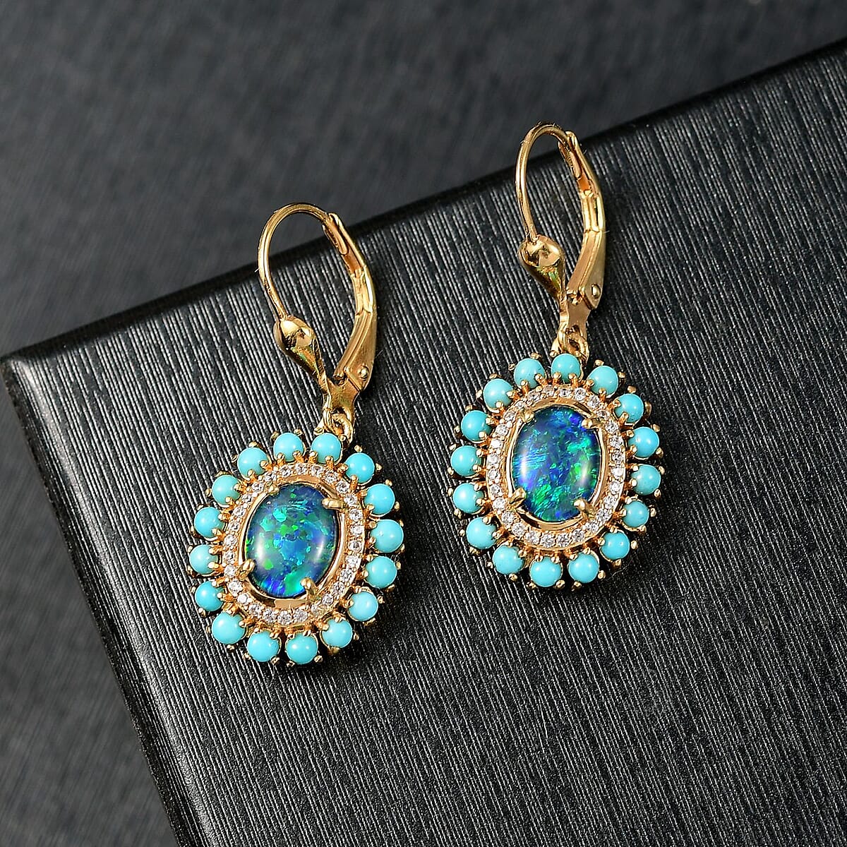 D'Joy Elysian Opal (Triplet) and Multi Gemstone 3.15 ctw Star in Night Sky Earrings in 18K Vermeil Yellow Gold Over Sterling Silver image number 1