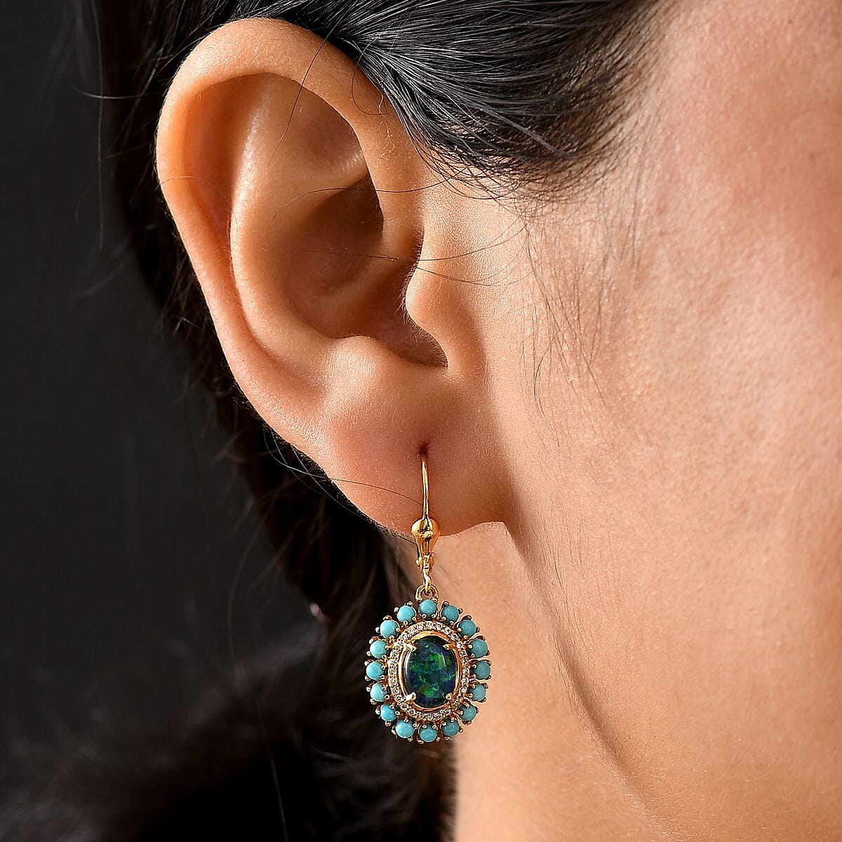 D'Joy Elysian Opal (Triplet) and Multi Gemstone 3.15 ctw Star in Night Sky Earrings in 18K Vermeil Yellow Gold Over Sterling Silver image number 2