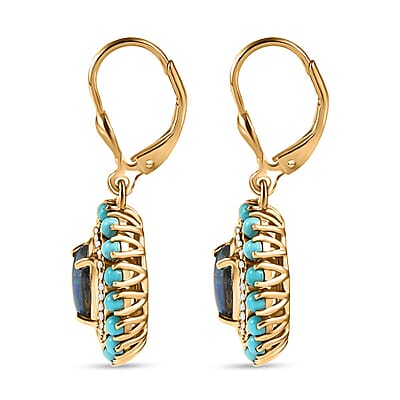 D'Joy Australian Black Ridge Opal Triplet and Multi Gemstone 3.15 ctw Earrings in 18K Vermeil Yellow Gold Over Sterling Silver