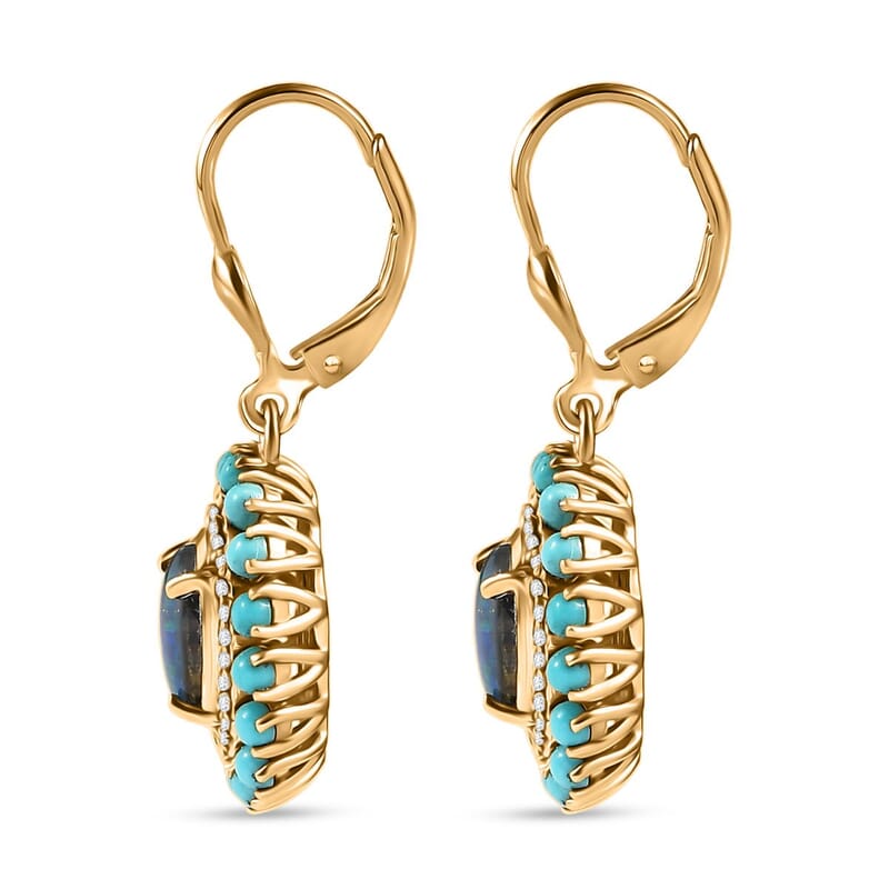 D'Joy Australian Black Ridge Opal Triplet and Multi Gemstone 3.15 ctw Earrings in 18K Vermeil Yellow Gold Over Sterling Silver
