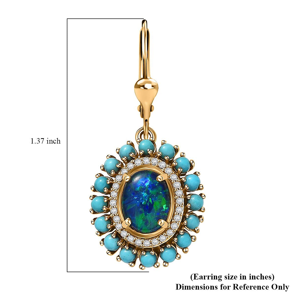 D'Joy Australian Black Ridge Opal Triplet and Multi Gemstone 3.15 ctw Earrings in 18K Vermeil Yellow Gold Over Sterling Silver