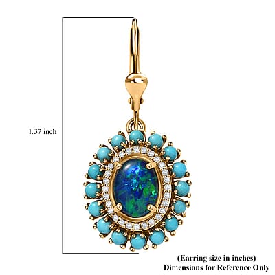 D'Joy Australian Black Ridge Opal Triplet and Multi Gemstone 3.15 ctw Earrings in 18K Vermeil Yellow Gold Over Sterling Silver