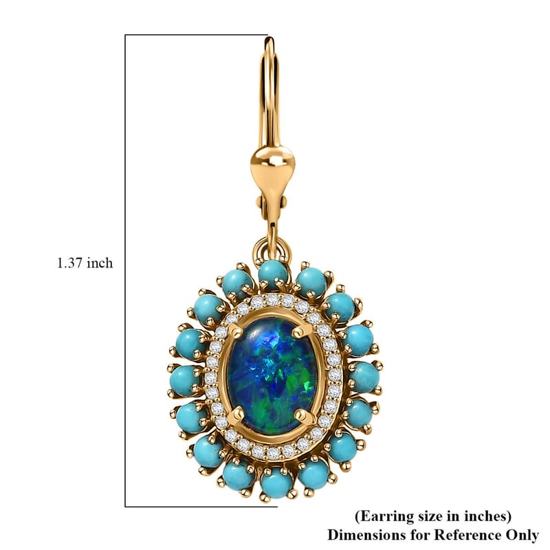 D'Joy Australian Black Ridge Opal Triplet and Multi Gemstone 3.15 ctw Earrings in 18K Vermeil Yellow Gold Over Sterling Silver