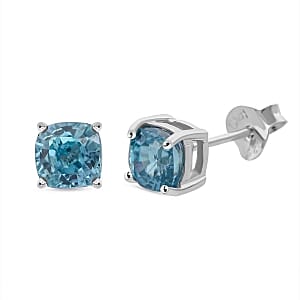 Blue Zircon 1.99 ctw Earrings in Rhodium Over Sterling Silver