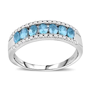 Blue Zircon and White Zircon 2.32 ctw Ring in Rhodium Over Sterling Silver (Size 10)