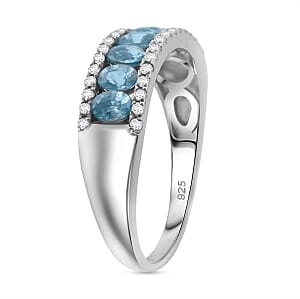 Blue Zircon and White Zircon 2.32 ctw Ring in Rhodium Over Sterling Silver (Size 10)