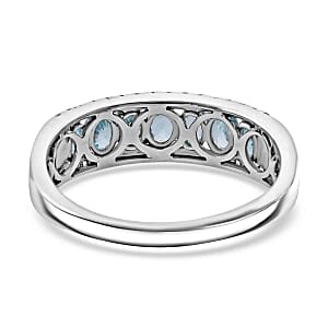 Blue Zircon and White Zircon 2.32 ctw Ring in Rhodium Over Sterling Silver (Size 10)