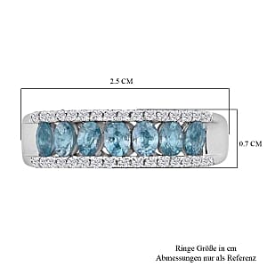 Blue Zircon and White Zircon 2.32 ctw Ring in Rhodium Over Sterling Silver (Size 10)