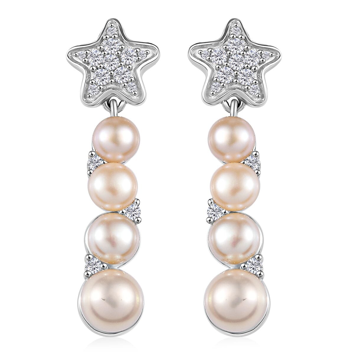 GP Capri Special Collection Freshwater Pearl and White Zircon 3.30 ctw Earrings in Rhodium Over Sterling Silver image number 0