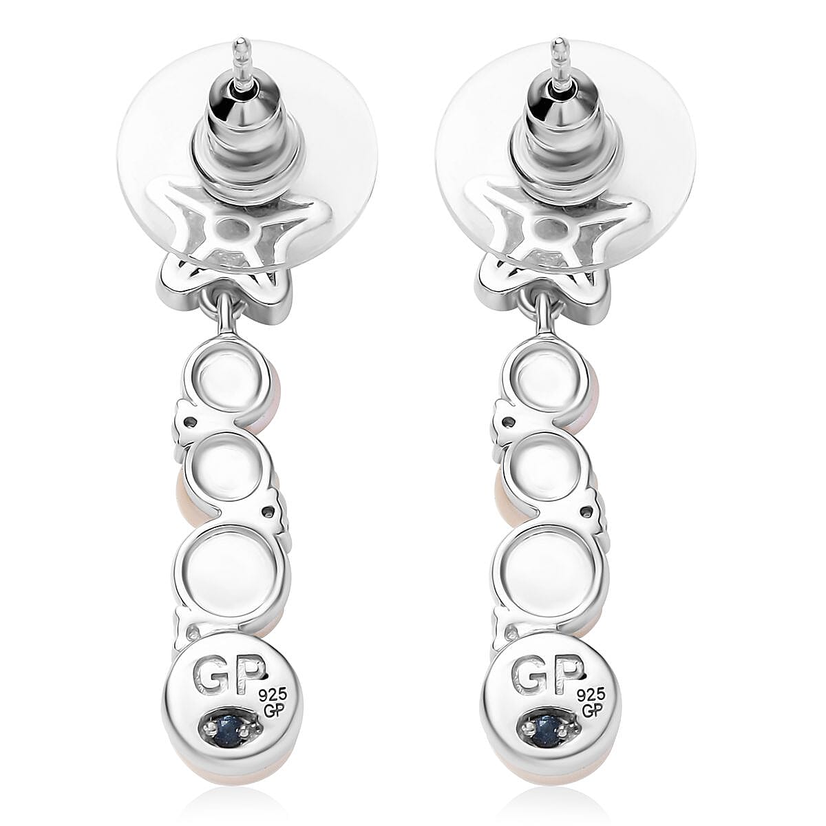 GP Capri Special Collection Freshwater Pearl and White Zircon 3.30 ctw Earrings in Rhodium Over Sterling Silver