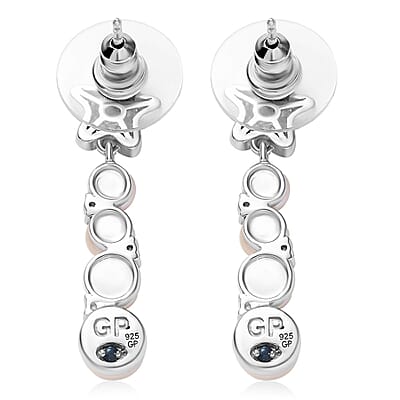 GP Capri Special Collection Freshwater Pearl and White Zircon 3.30 ctw Earrings in Rhodium Over Sterling Silver