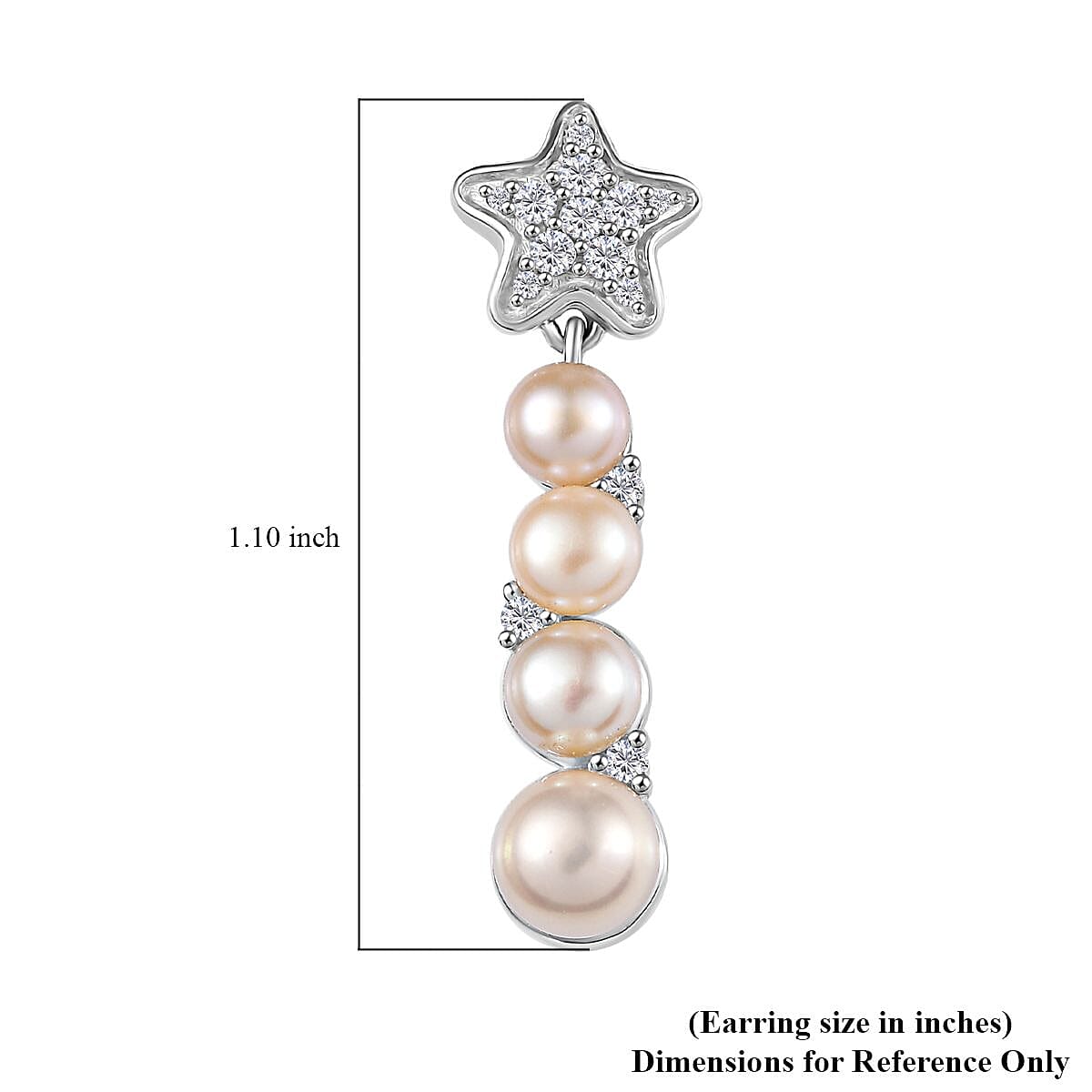 GP Capri Special Collection Freshwater Pearl and White Zircon 3.30 ctw Earrings in Rhodium Over Sterling Silver