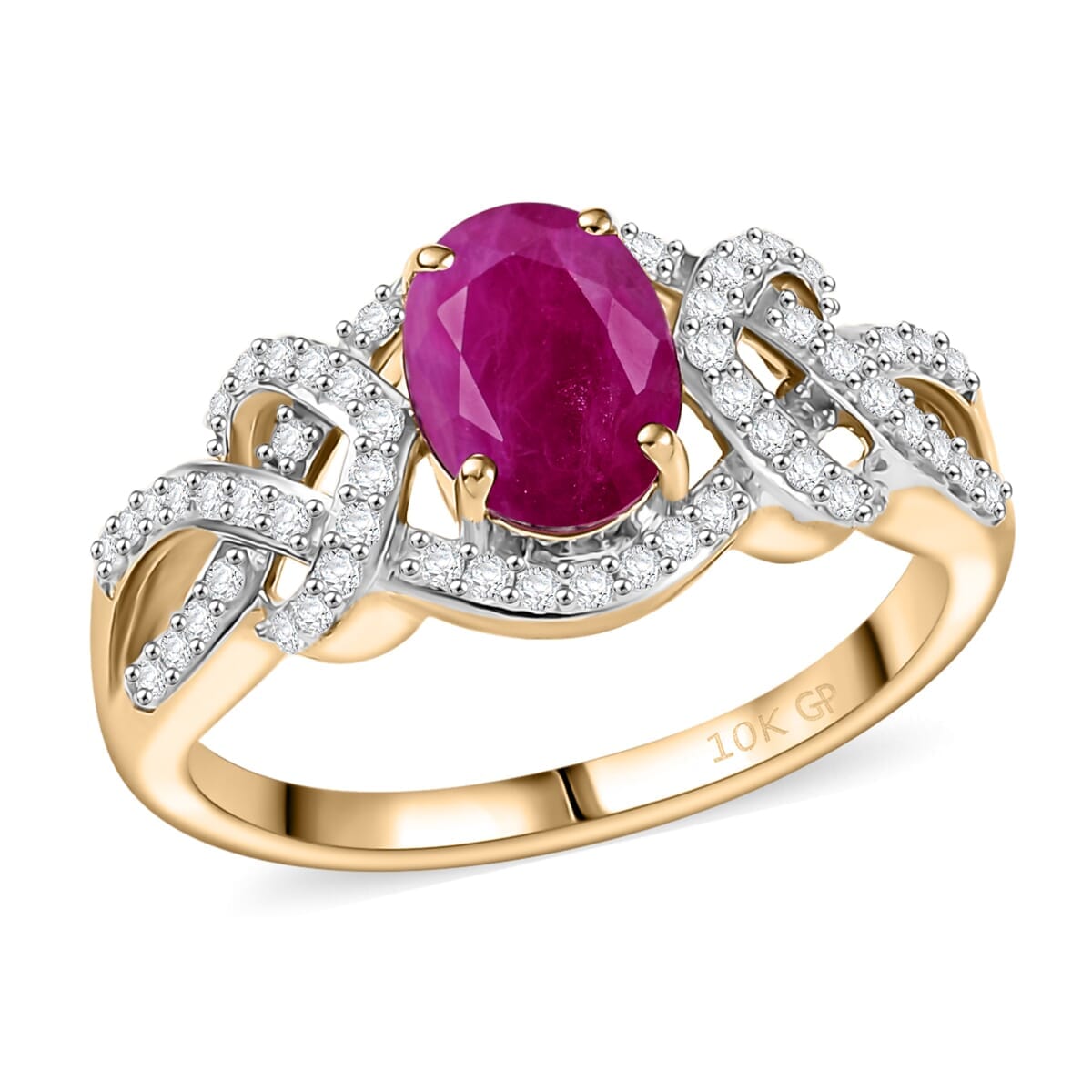 GP Amore Collection Premium Royal Ruby and G-H I2 Diamond 2.20 ctw Ring in 10K Yellow Gold (Size 10.0) image number 0