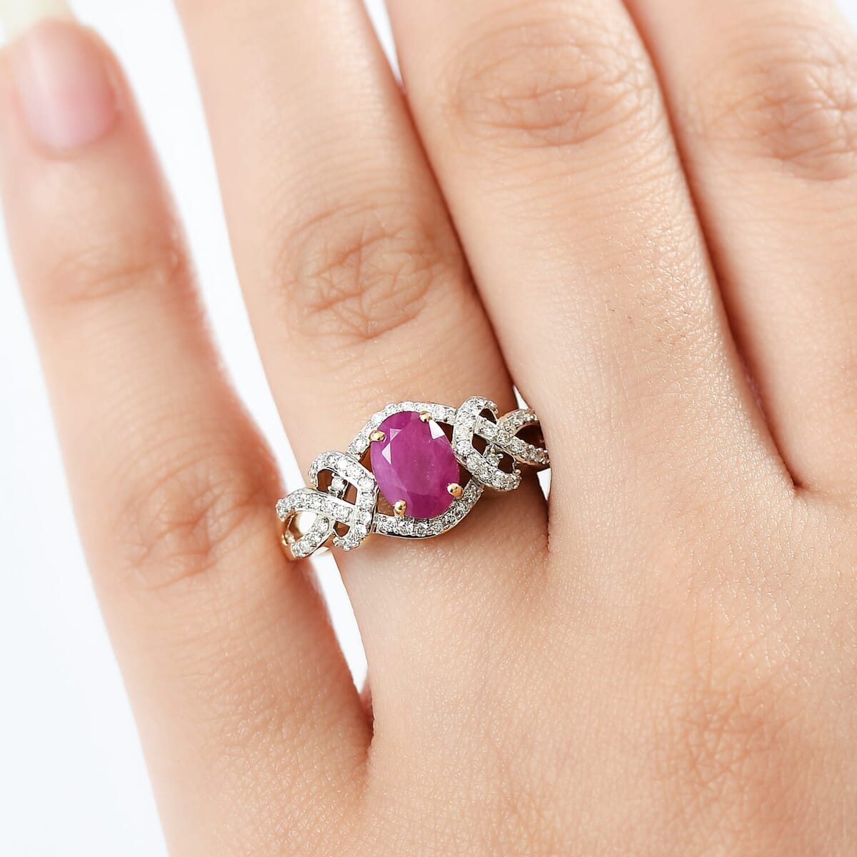 GP Amore Collection Premium Royal Ruby and G-H I2 Diamond 2.20 ctw Ring in 10K Yellow Gold (Size 10.0) image number 2