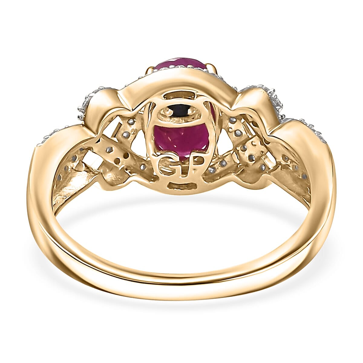 GP Premium Royal Ruby and G-H I2 Diamond 2.20 ctw Ring in 10K Yellow Gold (Size 10.0)