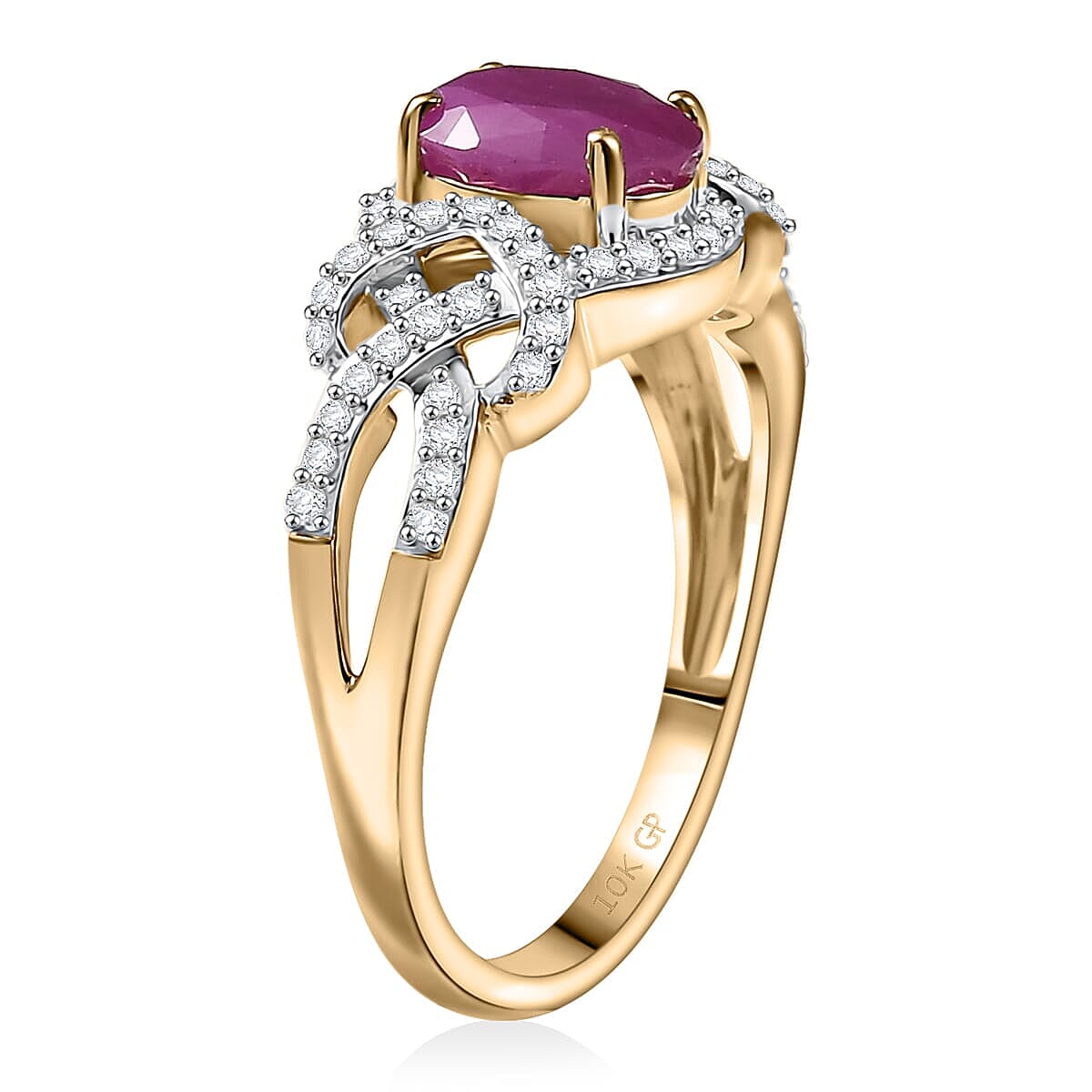 GP 10K Yellow Gold Premium Royal Ruby, Diamond (G-H, I2) Ring (Size 10.5) 2.20 ctw image number 4