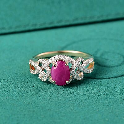 GP 10K Yellow Gold Premium Royal Ruby, Diamond (G-H, I2) Ring (Size 12.0) 2.20 ctw