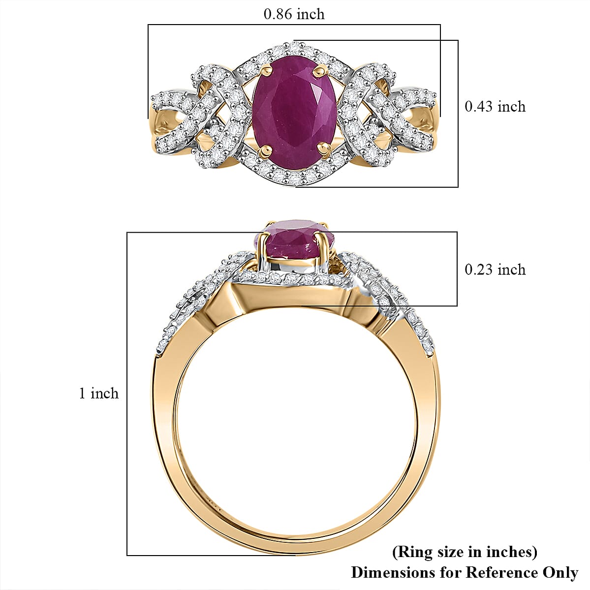 GP Amore Collection Premium Royal Ruby and G-H I2 Diamond 2.20 ctw Ring in 10K Yellow Gold (Size 8.0) image number 6