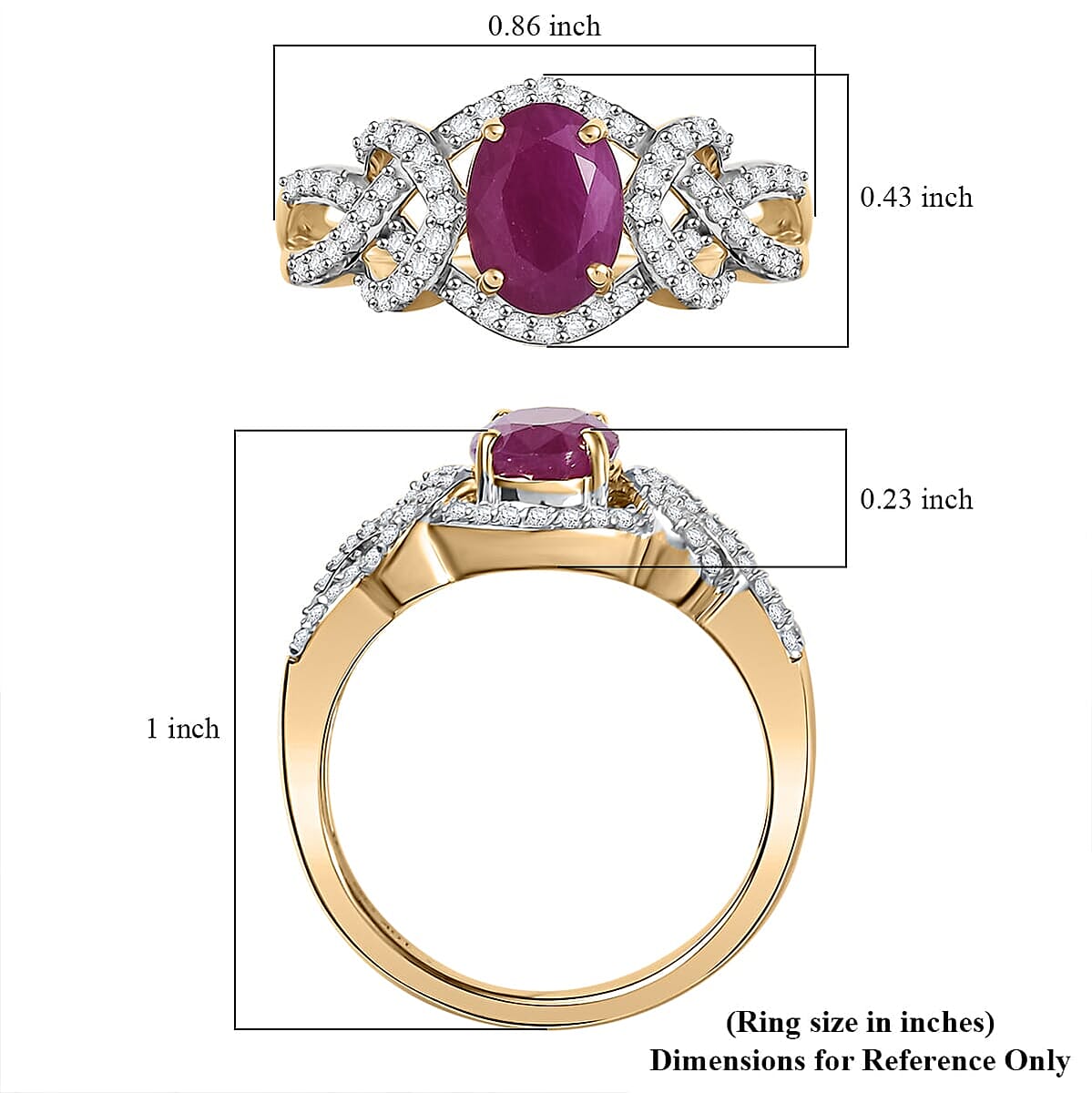 GP 10K Yellow Gold Premium Royal Ruby, Diamond (G-H, I2) Ring (Size 8.5) 2.20 ctw image number 6