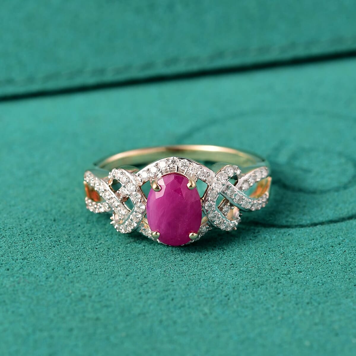 GP Premium Royal Ruby and G-H I2 Diamond 2.20 ctw Ring in 10K Yellow Gold (Size 10.0) image number 1