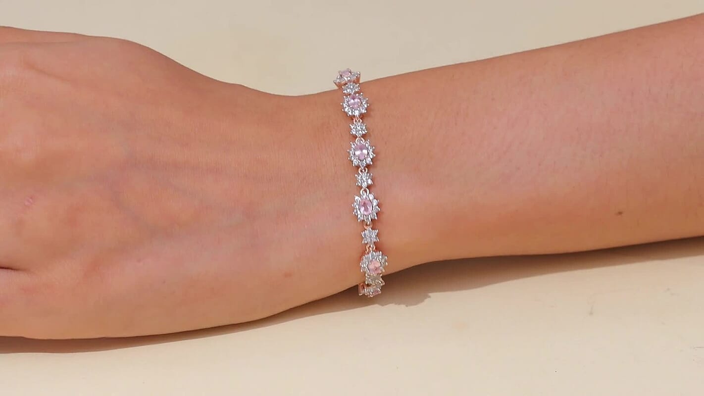 D'Joy Narsipatnam Pink Spinel, White Zircon Blush Fleur Bracelet in 18K Vermeil RG Over Sterling Silver (6.50 In) 5.25 ctw