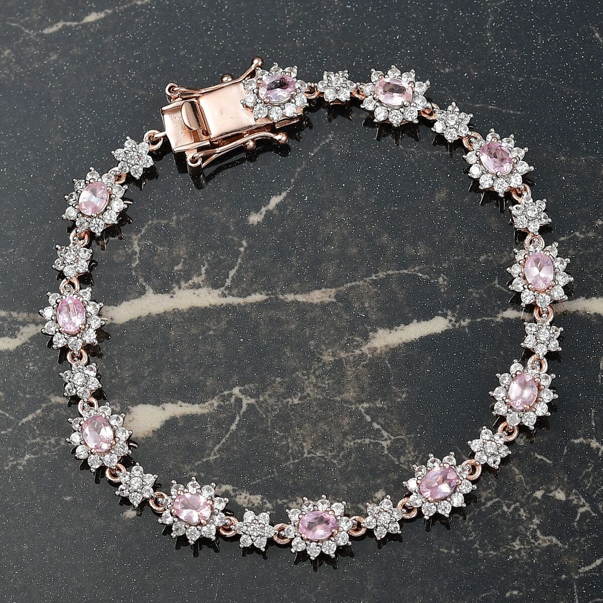 D'Joy Narsipatnam Pink Spinel and White Zircon 5.25 ctw Blush Fleur Bracelet in 18K Vermeil Rose Gold Over Sterling Silver (6.50 In) image number 1