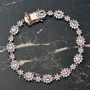 D'Joy Narsipatnam Pink Spinel and White Zircon 5.25 ctw Blush Fleur Bracelet in 18K Vermeil Rose Gold Over Sterling Silver (6.50 In)