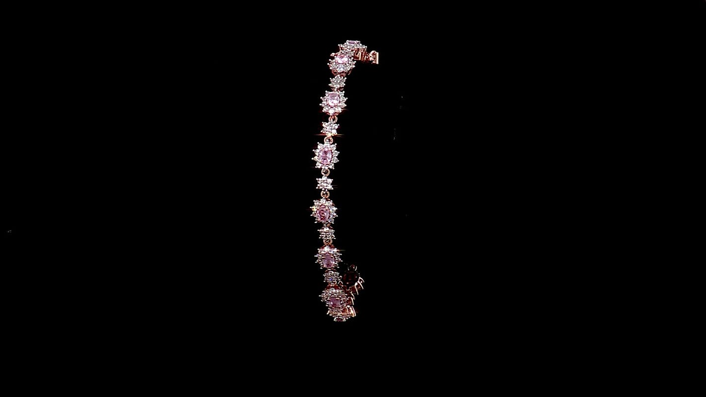 D'Joy Narsipatnam Pink Spinel, White Zircon Blush Fleur Bracelet in 18K Vermeil RG Over Sterling Silver (6.50 In) 5.25 ctw